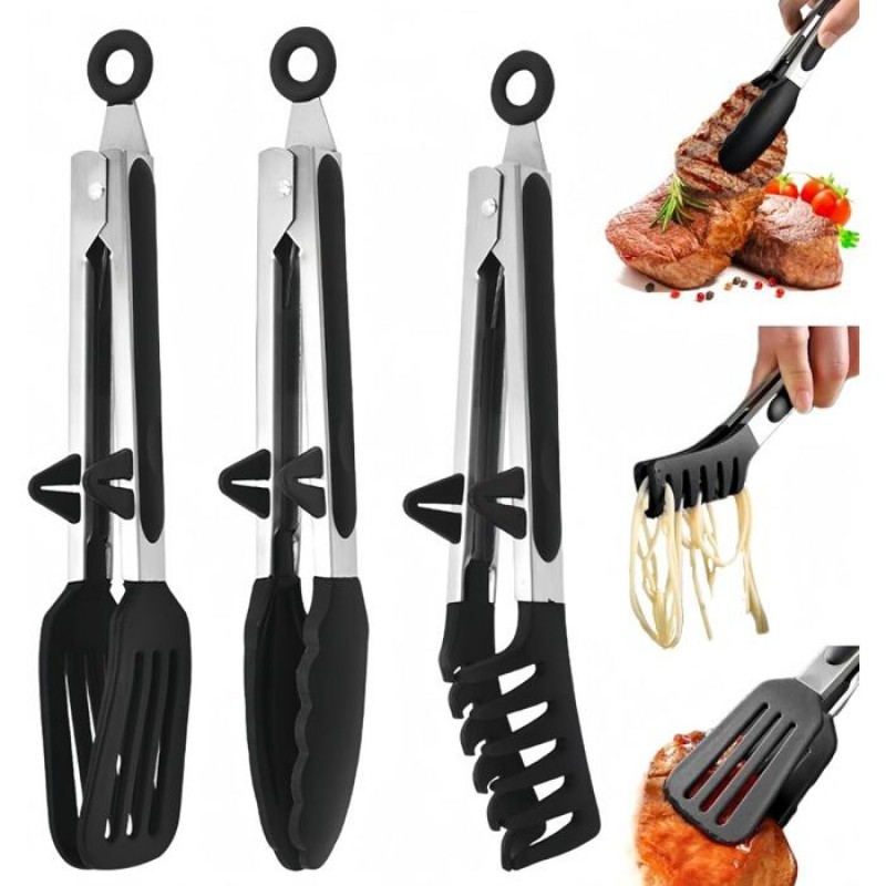 Grillzange – 3er-set – 27 Cm – Edelstahl – Mit Halterung – In Einwandfreiem Zustand – Maschinenwaschbar