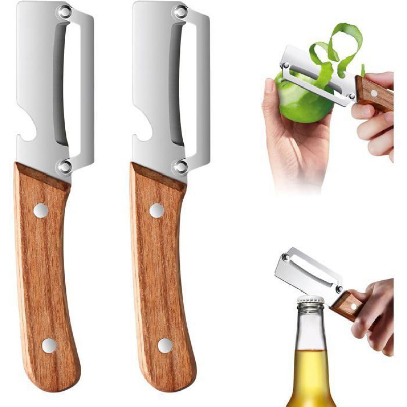 2-in-1 Multifunktions-gemüseschäler (10-teilig) Mit Ultrascharfen Edelstahlklingen Und Ergonomischem Holzgriff
