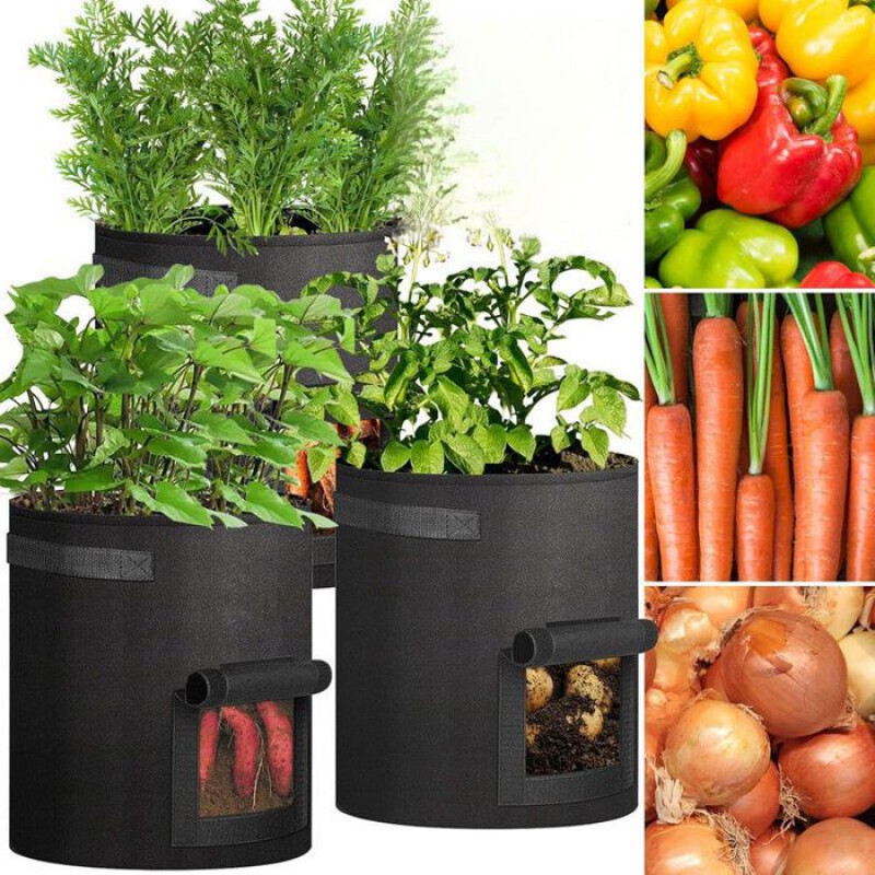 Pflanzsäcke Aus Vliesstoff - ® - 3er-pack - 10 Gallonen - Sichtfenster - Stabile Griffe