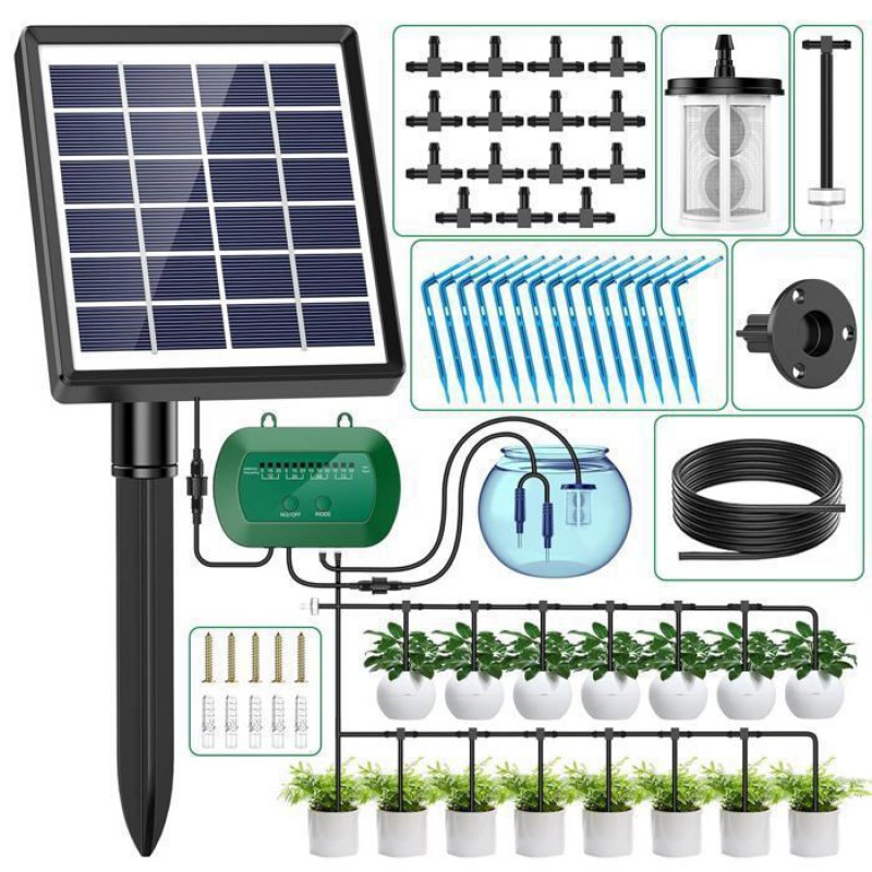 Automatisches Solar-gartenbewässerungsset – 15 M Tropfschlauch Mit Zeitschaltuhr – Balkon, Blumentopf, Urlaub