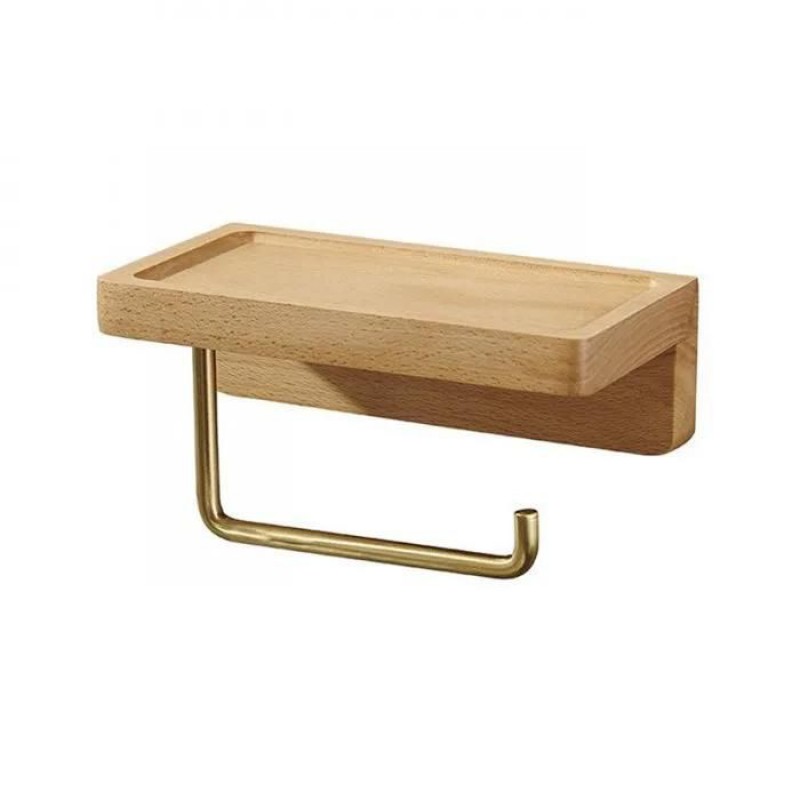 Doppelseitiger Toilettenpapierhalter, Massives Buchenholz, Selbstklebender Wand-toilettenpapierhalter (buche)
