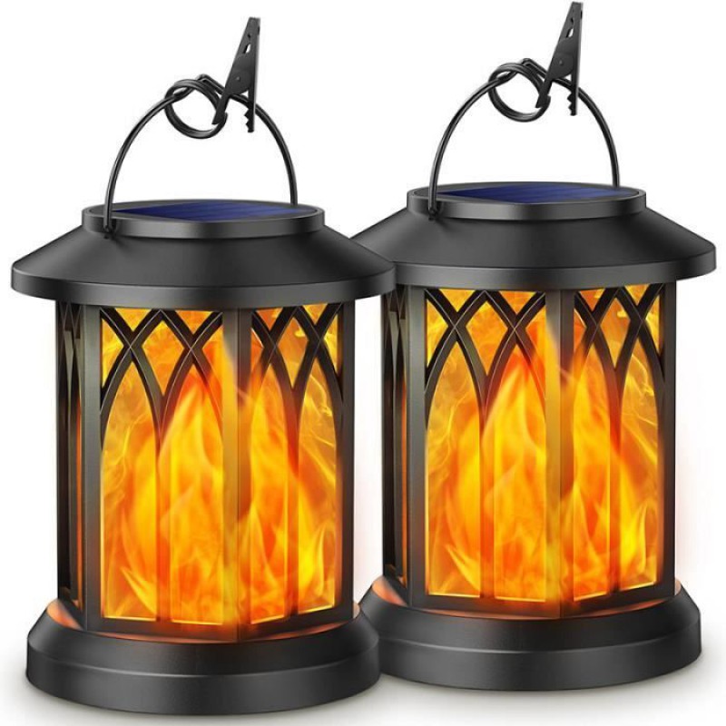 Set Mit 2 Hängenden Solar-gartenleuchten Für Den Außenbereich, Solarleuchten Mit Realistischem Flammeneffekt, Wasserdichte Gartenlaternen (ip65)
