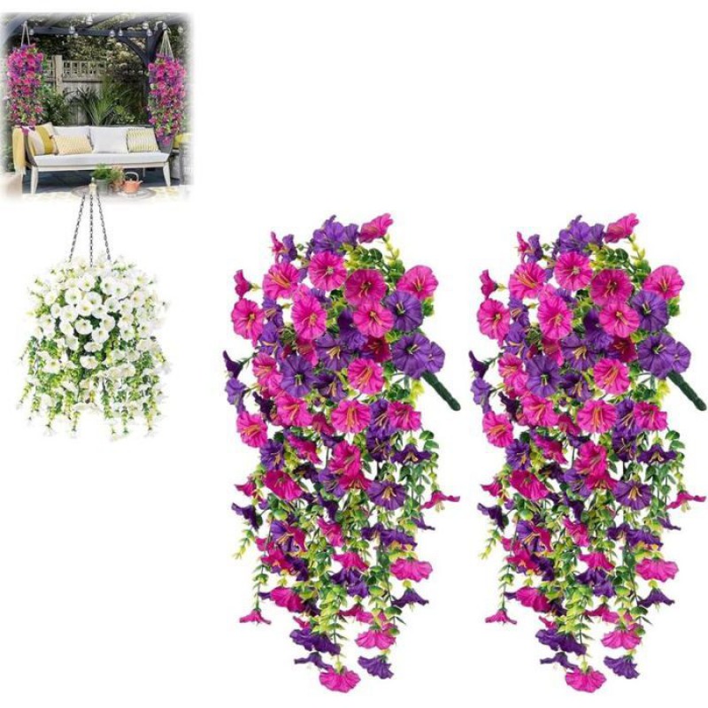 Set Mit 2 Künstlichen Hängeblumen, 75 Cm, Uv-beständig, Künstliche Pflanzen Für Außensträuße, Pflanzen...