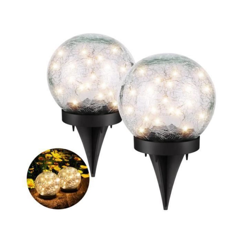 Einbau-solarleuchten In Form Einer Glaskugel – 2er-set – Dekorative Led-gartenleuchten
