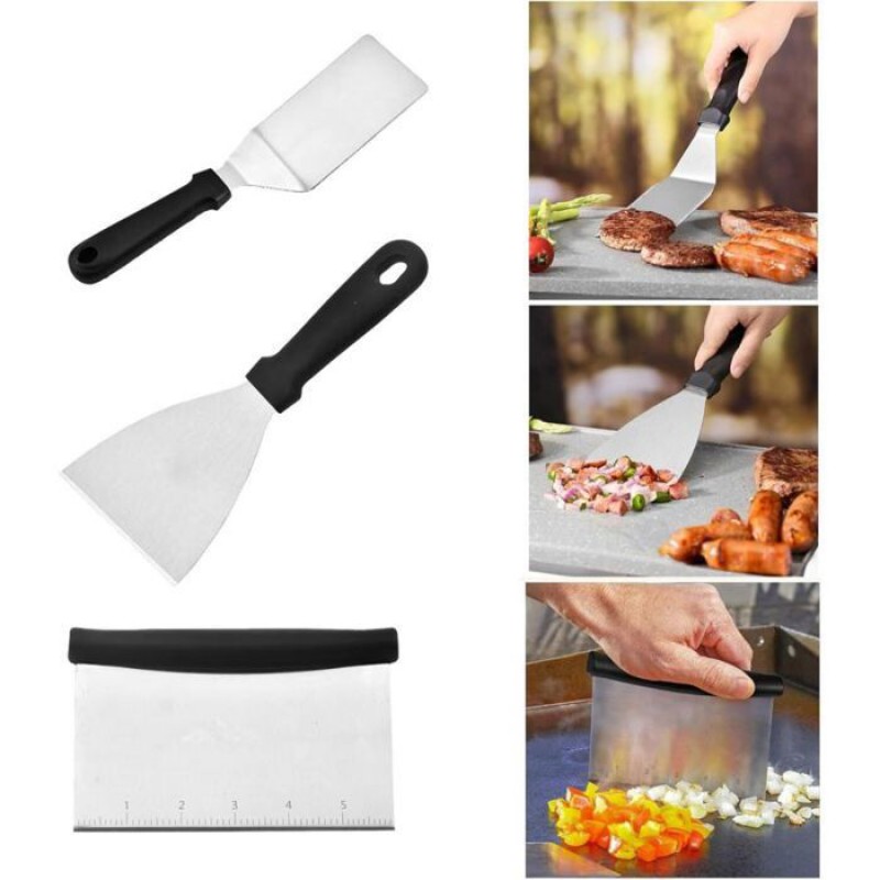 3-teiliges Küchenspatel-set Aus Edelstahl, Grillspatel Aus Edelstahl, Grillbesteck Mit Kunststoffgriff, Zubehör