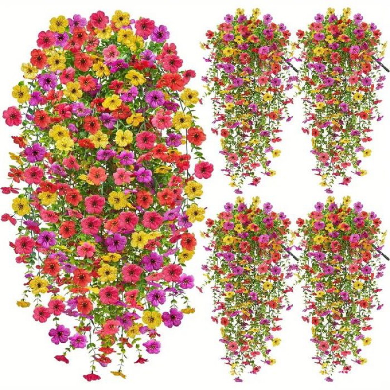 Set Mit 4 Künstlichen Hängeblumen, Uv-beständig, Für Den Innen- Und Außenbereich