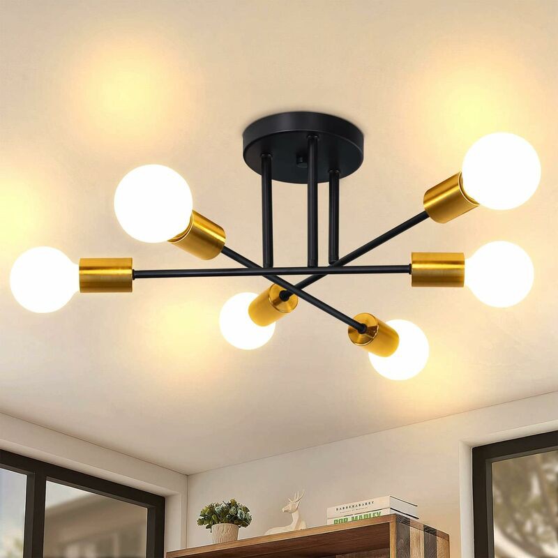 Vintage-deckenleuchte, Retro-deckenleuchte – 6 Leuchten, Industriestil, E27-fassung, Schwarze Und Goldene Metalllampe, Geeignet Für Schlafzimmer, Küche, Esszimmer, Wohnzimmer (leuchtmittel Nicht Entha