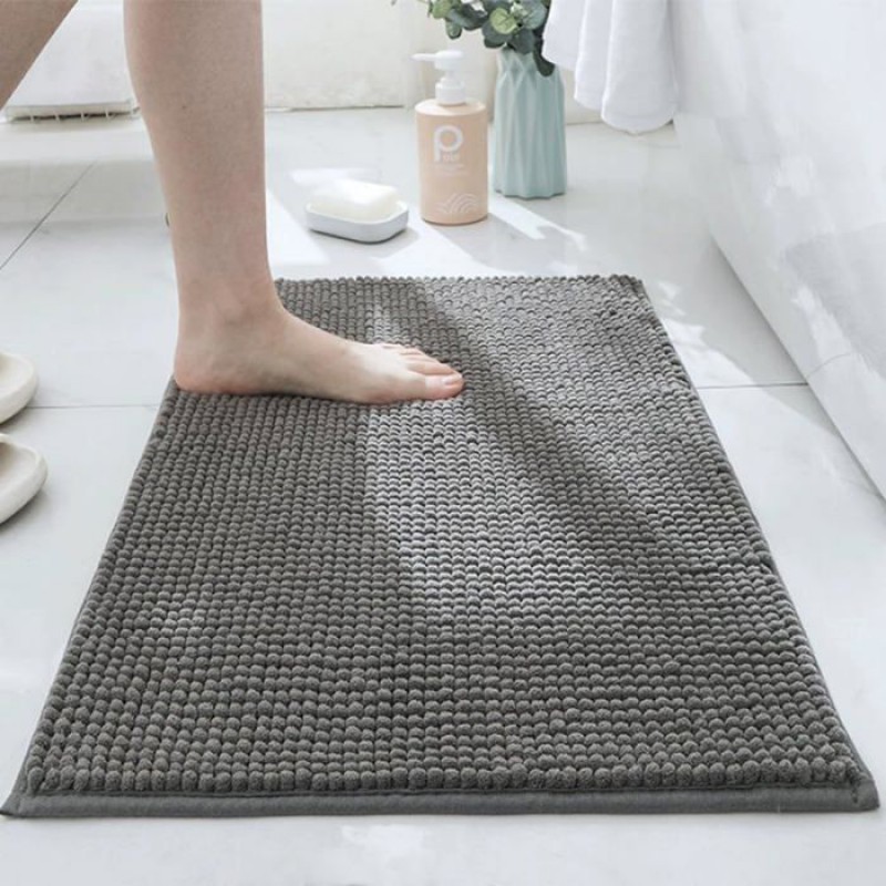 Weiche Chenille-badematte – Saugfähig Und Rutschfest – Flauschiger Badteppich, Maschinenwaschbar – Graues Label