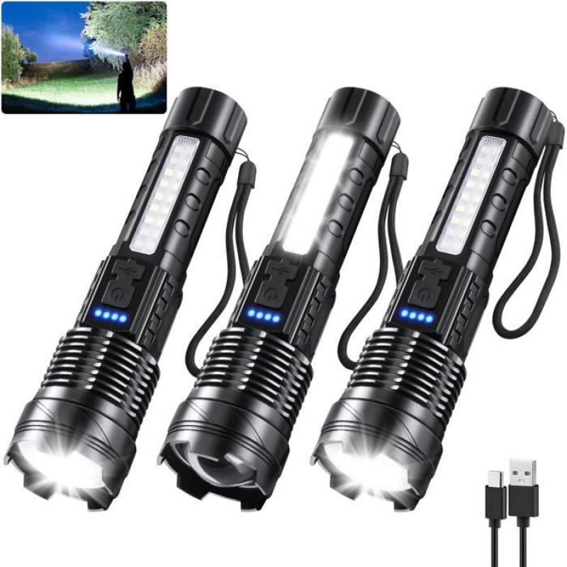 3er-pack Wiederaufladbare Taschenlampen, 980.000 Lumen, 7 Modi, Led, Superhell, Für Camping, Notfälle Und Den Gebrauch Zu Hause.