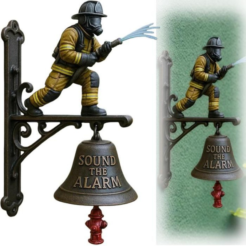 Gedenk-türklingel, Türalarm, Feuermotiv, Feueralarmglocke, Feuerwehrthema Mit Hydrantenmotiv