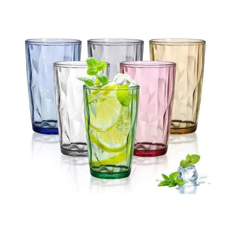 Set Mit 6 Großen 470-ml-wassergläsern, Trinkgläsern, Cocktailgläsern, Farbenfrohen Acrylbechern In Kristalloptik