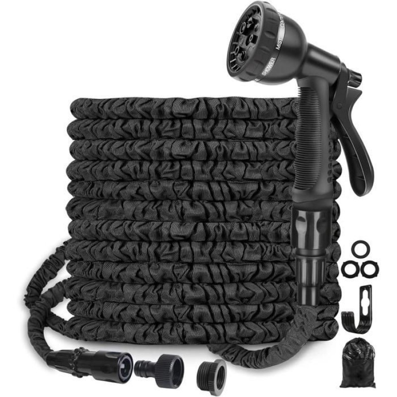 30 M Dehnbarer Gartenschlauch Mit Hochdichtem Latexkern Und 1100d-gewebemantel, 8-stufige Spritzpistole
