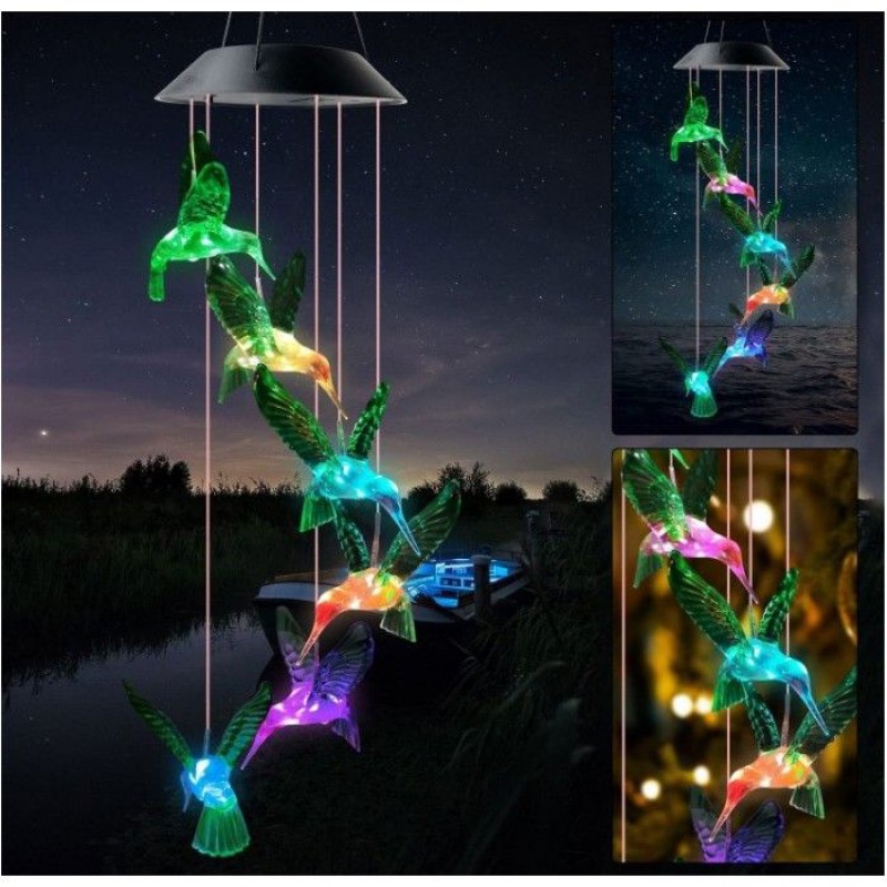 Solar-windspiel Mit Kolibri-motiv, Mehrfarbige Led-hängelampe, Außenbeleuchtung, Weihnachtsdekoration, Geschenk
