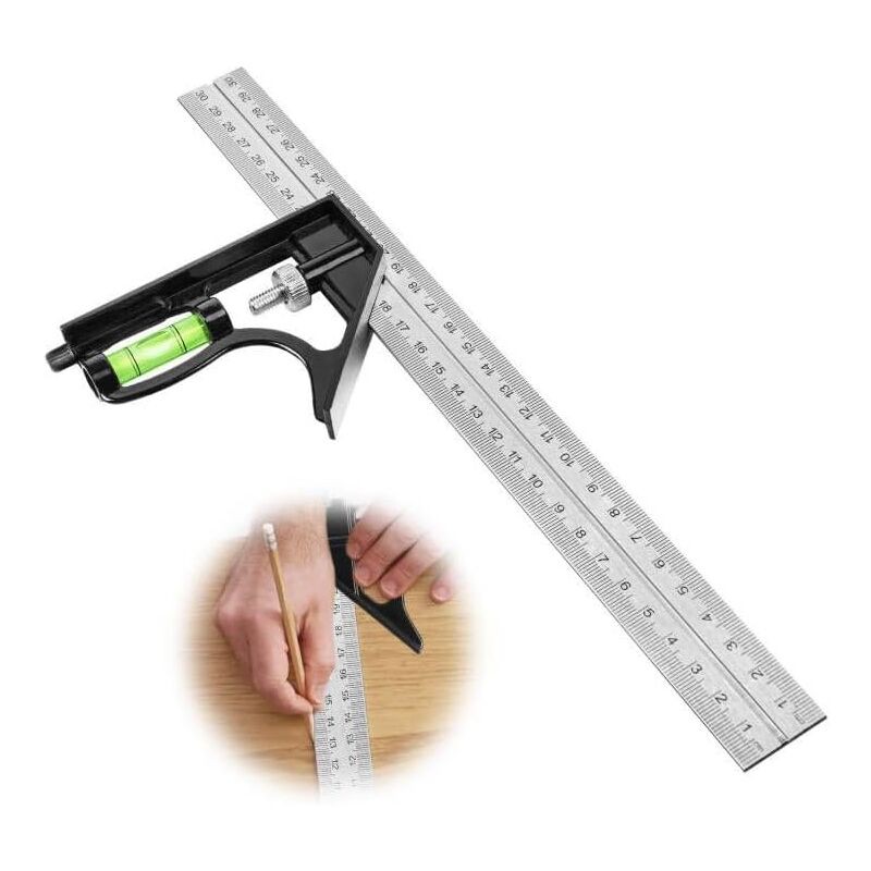 300-mm-kombinationswinkelmesser Aus Edelstahl Mit Wasserwaage Und Schnurzieher – Praktisch Zum Markieren Und Messen