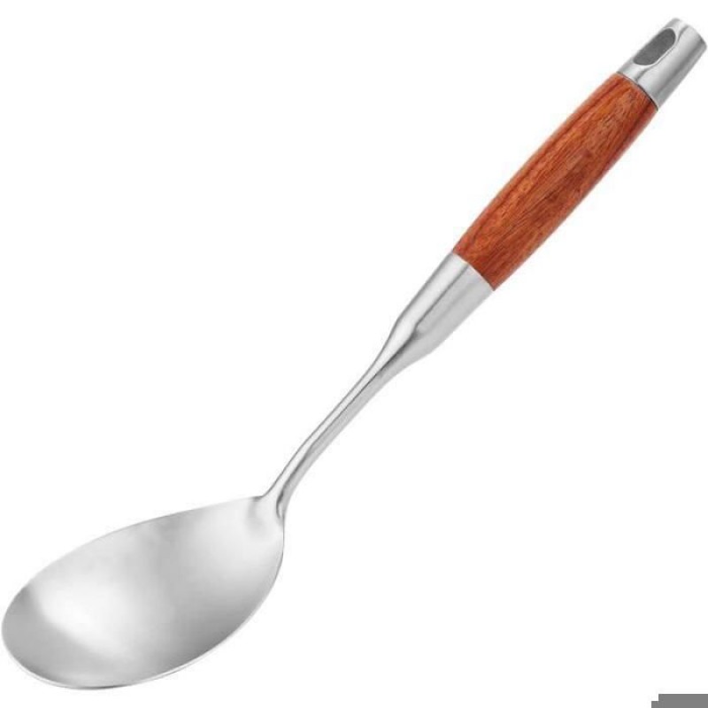 Servierlöffel Aus Edelstahl 304 Mit Hitzebeständigem Holzgriff. Ideal Zum Servieren Von Suppen, Salaten Und Eleganten Gerichten.