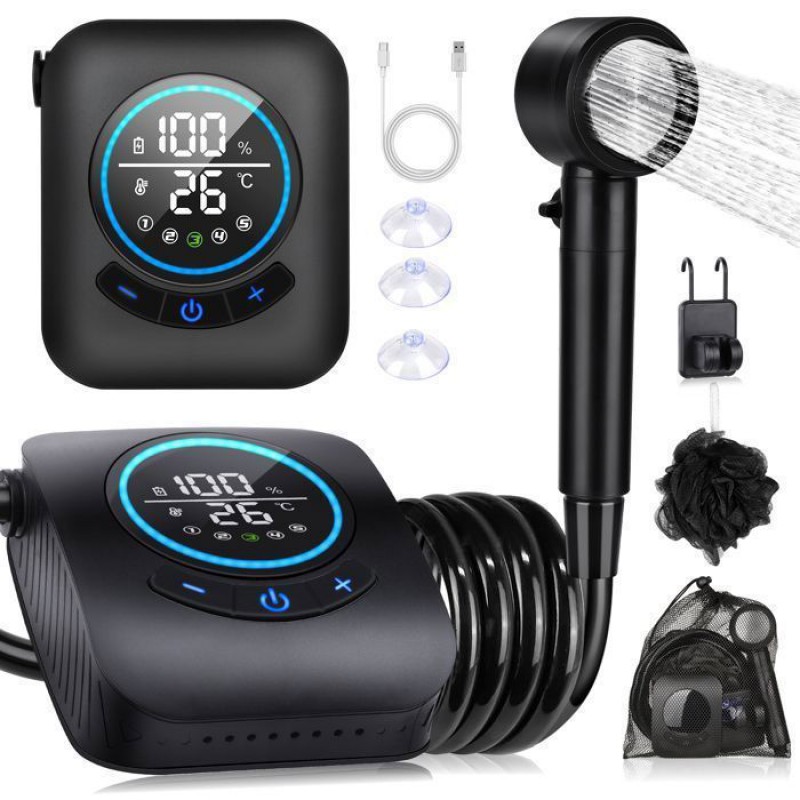 Spopal Elektrische Campingdusche, [8000 Mah] Camping-duschset, Wiederaufladbar, Mit Smart-display, Für Camping Und Wandern