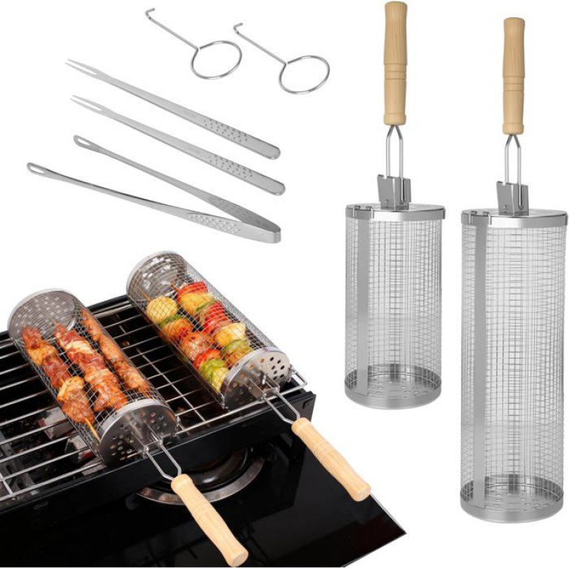 Rollbarer Grillkorb Aus Edelstahl 304 Mit Abnehmbarem Griff, Grillset Und Grillzubehör Für Den Grill