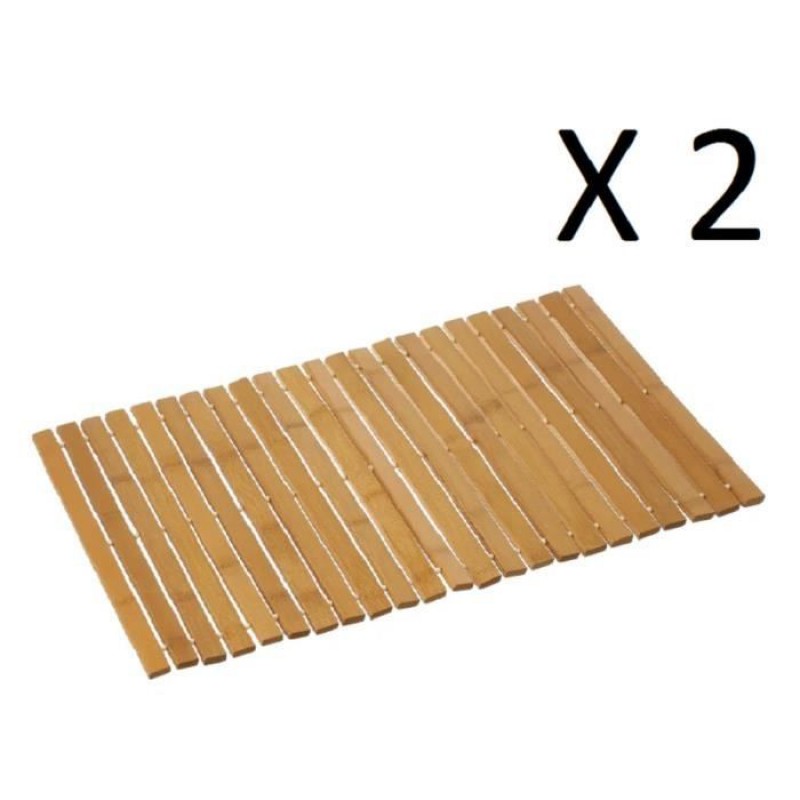 Set Mit 2 Rutschfesten Badematten Aus Natürlichem Bambus – Länge 59 X Tiefe 40 Cm