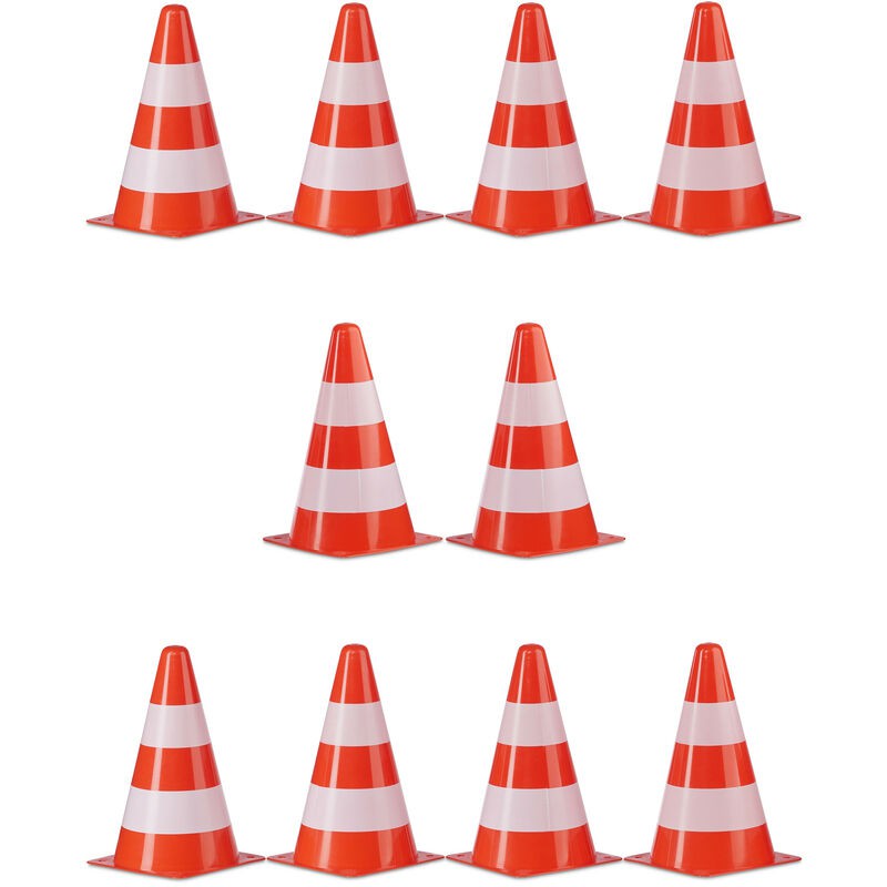 Relaxdays 10er-pack Stapelbare Verkehrskegel Mit Schwarzem Beutel, 22 Cm Hoch, Orange/weiß