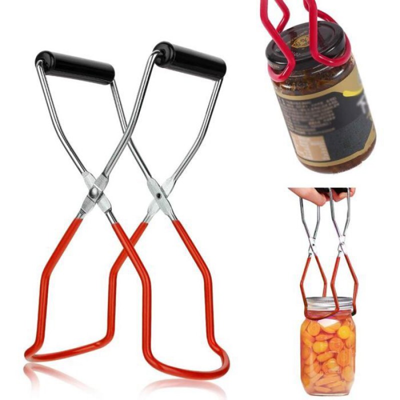1 Anti-verbrennungs-glasklemme Aus Edelstahl Mit Ergonomischem Rotem Griff, Für Heiße Konfitüren Und Einmachgläser.