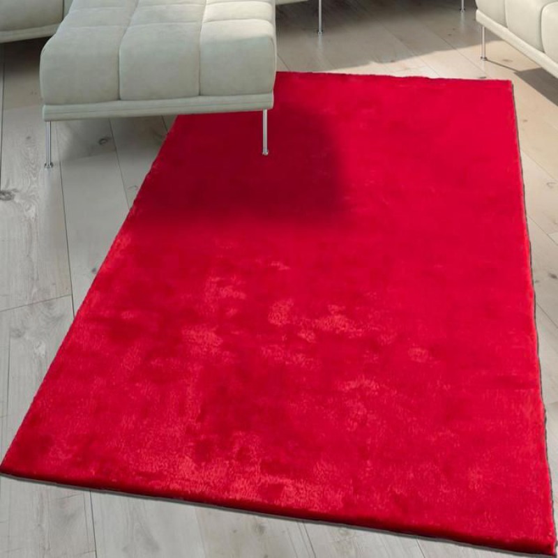 Badezimmerteppich 60x110 Lyn10 Waschbar Einfarbig Rot, Langflorig Und Zottelig