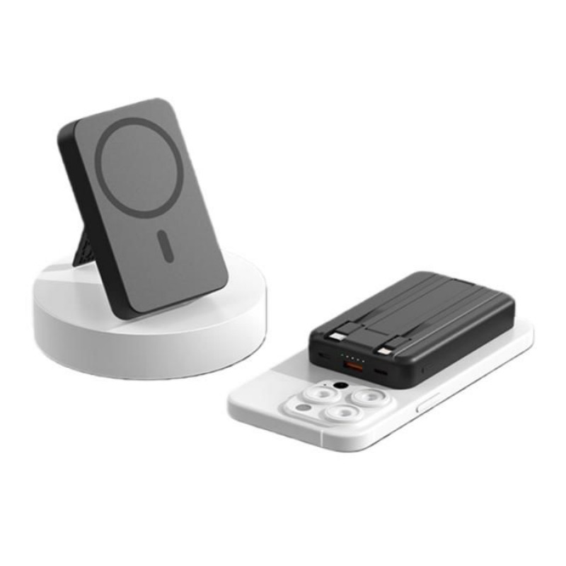10000 Mah, 15 W Kabellose Ladeleistung, 22,5 W Power Delivery (pd), 20 W Magnetische Powerbank Mit Faltbarem Ständer Und Integriertem Usb-c-kabel – Schwarz
