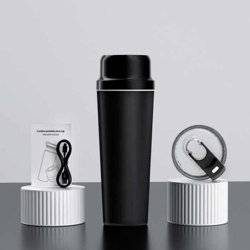 2-in-1-tragbarer Mixer, Schwarz, 10 Stunden Akkulaufzeit, 650 Ml, 3000 Mah, 5 Farben, Eiscrusher, Usb-aufladbar