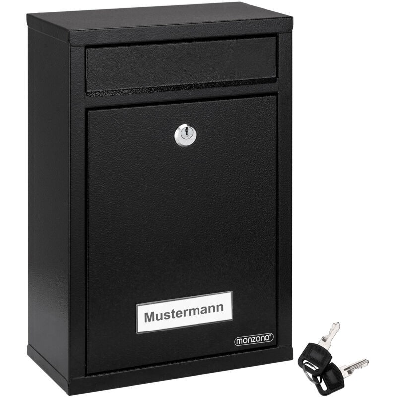 ® Wandbriefkasten, Stahlbriefkasten Inklusive 2 Schlüsseln, Abschließbarem Namensschild, Schwarz