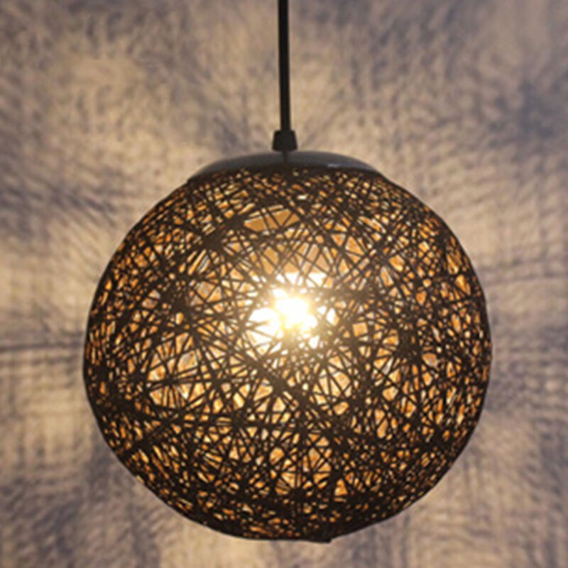 Schwarze Retro-pendelleuchte Aus Rattan Mit Rundem 15-cm-schirm, Diy-kronleuchter-lampenschirm E27, Deckenleuchte Für Wohnzimmer, Restaurant, Einkaufszentrum, Bar