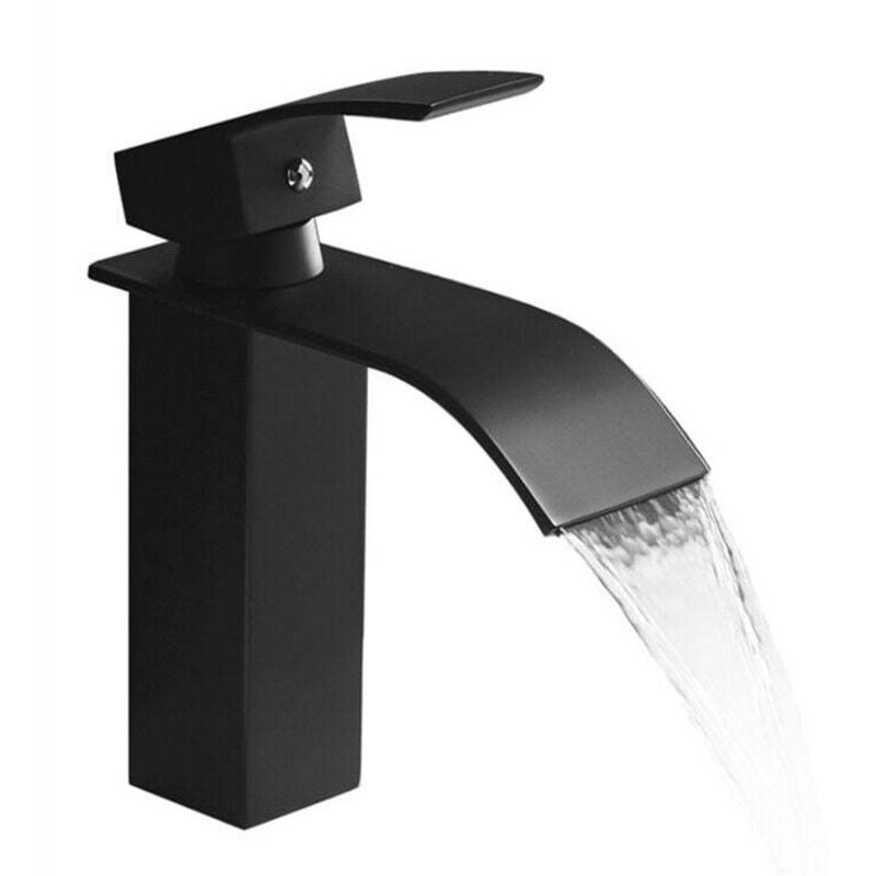 Moderne Schwarze Wasserfall-waschtischarmatur, Badezimmerarmatur Für Aufsatzwaschbecken, Hochwertige Quadratische Messingarmatur