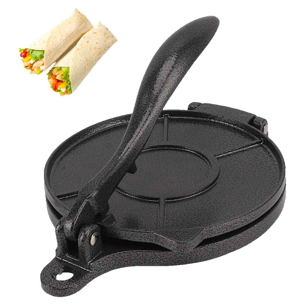 Tortillapresse – 1 Stück – Aluminium – Multifunktional – Für Tacos, Rotis, Quesadillas – 16 Cm, Schwarz