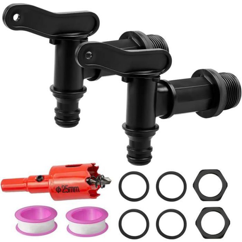 Kunststoff-tankhahn – 2er-pack – Schwarz (pp) – 3/4-zoll-gewinde – Für Regenwassernutzung – Heimwerkerzubehör
