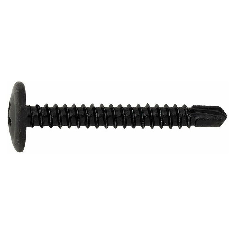 Selbstbohrende Schrauben – Flacher, Gewölbter Kopf Mit Gestanzter Unterlegscheibe – Kreuzschlitzantrieb – Schwarz Verzinkt, 4,2 X 13 Mm – Packung Mit 500 Stück