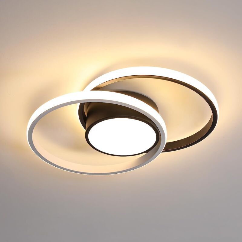 Moderne Schwarze Led-deckenleuchte, Doppelkreis-design, 42 W, 4000 Lm, Durchmesser 40 Cm, Warmweißes Licht (3000 K) Für Schlafzimmer, Flur, Küche Und Balkon
