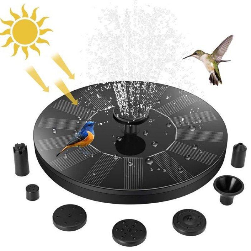 Solarbetriebener Gartenbrunnen Für Den Außenbereich – 1,5-w-pumpe, 7 Düsen, 30–50 Cm Strahllänge, Schwarz