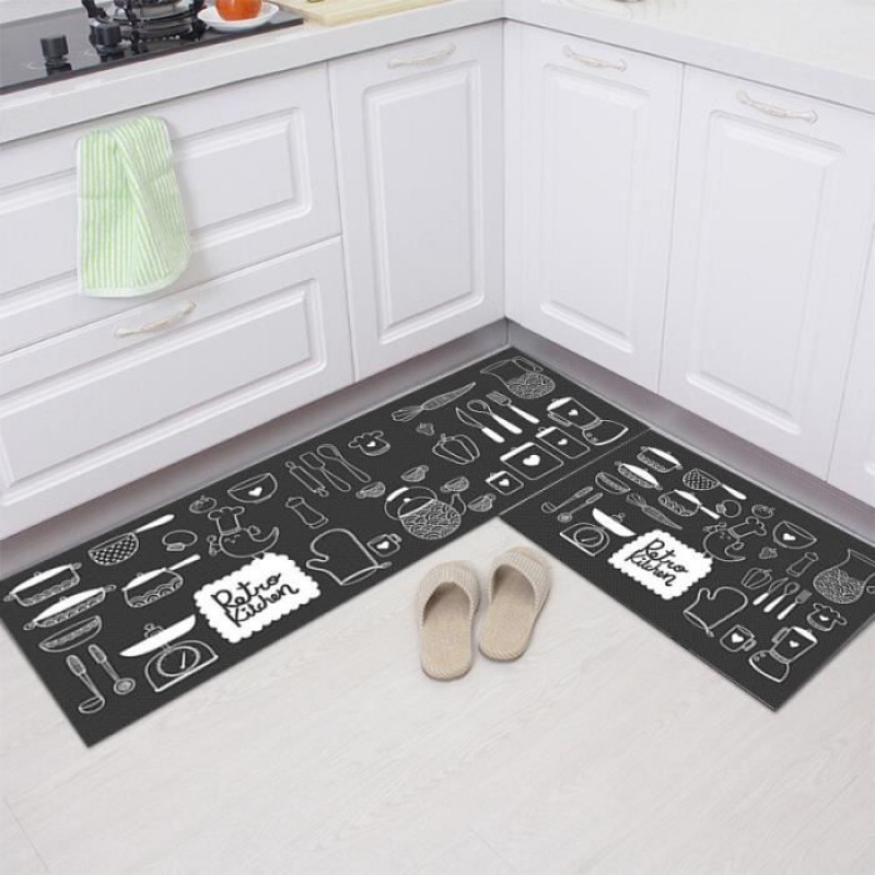 Set Mit 2 Küchenmatten, Rutschfesten Matten, Badematten/fußmatten – Schwarz – 50 X 80 Cm Und 50 X 160 Cm