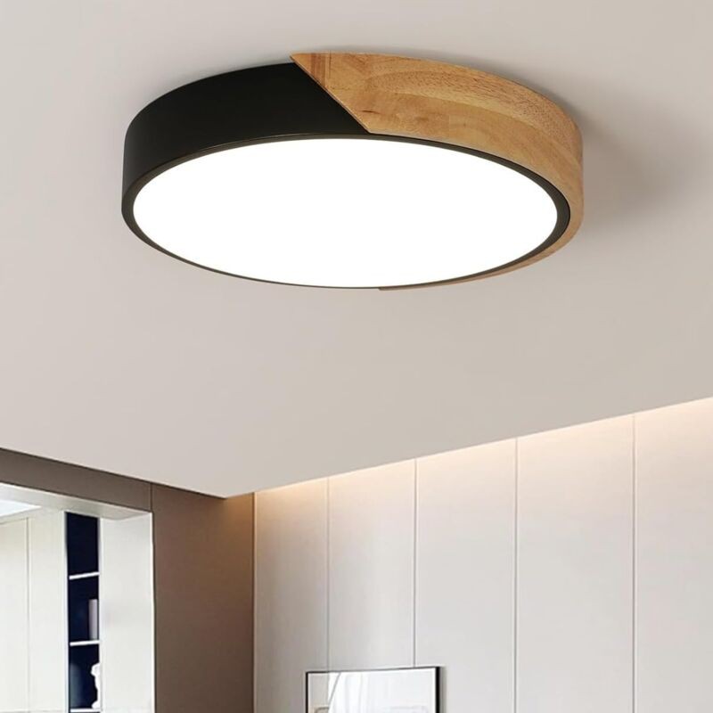 Led-deckenleuchte In Holzoptik, 30 W, 3300 Lm, Schwarze Led-deckenleuchte, Moderne Runde, Ultradünne Holz-deckenleuchte Für Wohnzimmer, Küche, Schlafzimmer, Flur, Esszimmer [energieklasse E]