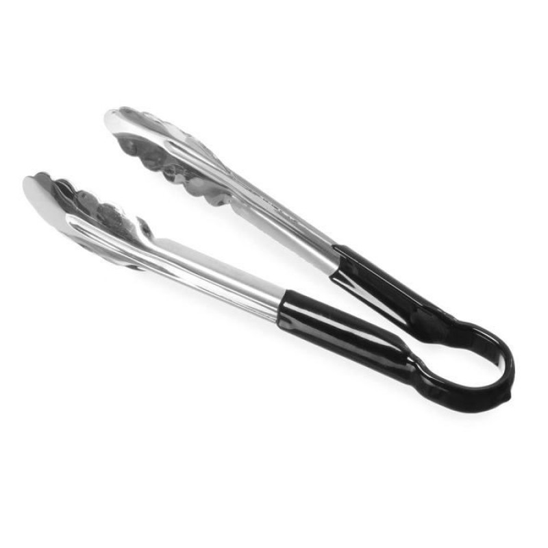 Servierzange Aus Edelstahl, 25 Cm, Schwarz, Beschichteter Griff, Farbe: Küche/grill/lebensmittel.