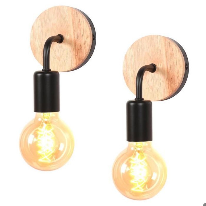 Wandleuchte – Smotop – Holz Und Schwarzes Metall – 2x E27 – Vintage-industrie-stil