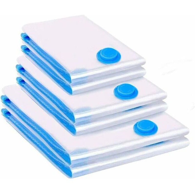 ® – 6 Vakuum-aufbewahrungsbeutel – Kompressions-kleidersäcke 2x60x40cm/80x60cm/80x100cm, 1 Pumpe – Transparent
