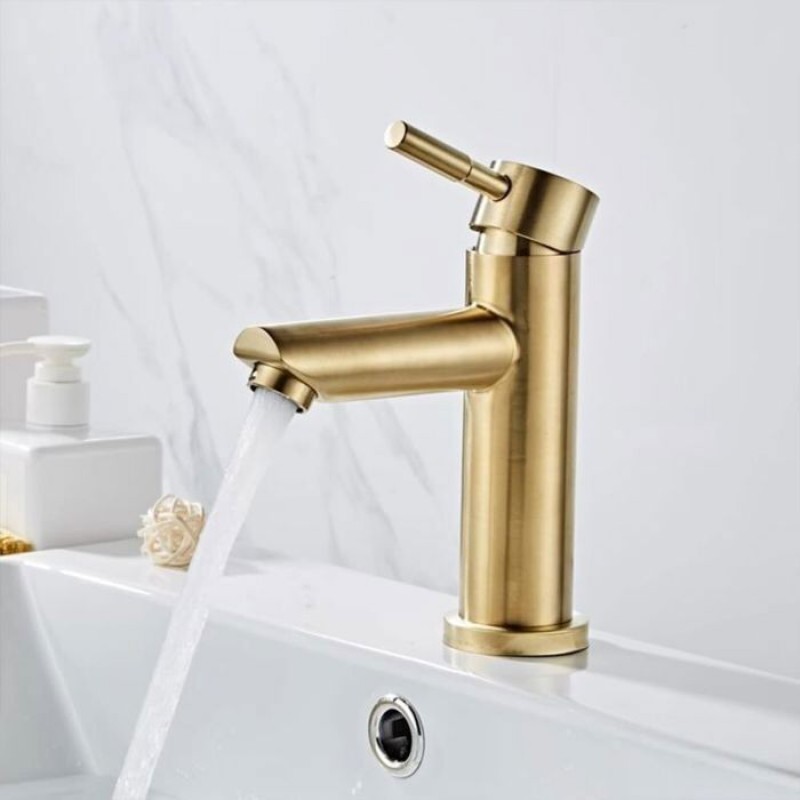 Moderne Waschtischarmatur – Mhy® – Elegantes Design – Gebürstetes Messing In Goldoptik – Warm- Und Kaltwasser – Keramikventil
