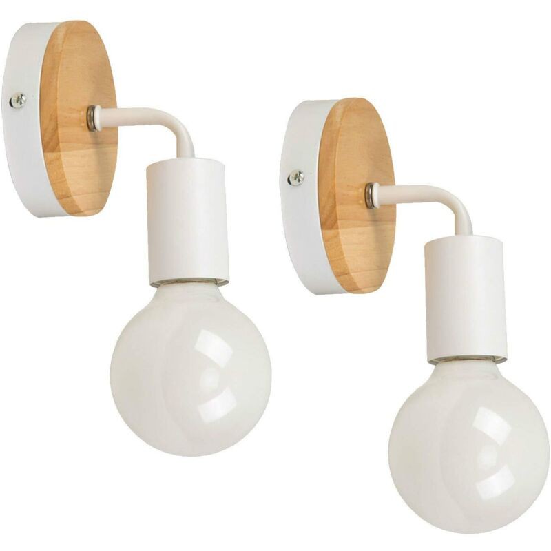 Set Aus 2 Modernen Wandlampen Aus Schmiedeeisen Und Holz, Vintage-stehlampen E27 40w, Wandleuchten, Leselampen, Nachttischlampen Fürs Schlafzimmer (weiß)