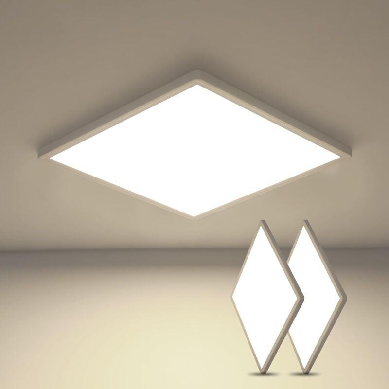 2er-set Led-deckenleuchten, 30 Cm, 24 W, Quadratisch, Ultradünn, Ip44, Modernes Weiß (4500 K, Neutralweiß, 2700 Lm) Für Bad, Schlafzimmer, Küche, Wohnzimmer, Balkon