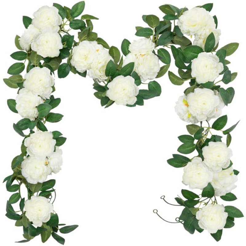 Blumengirlande – Künstliche Rosen – Weiß – 180 Cm – Hochzeits- Und Gartendekoration