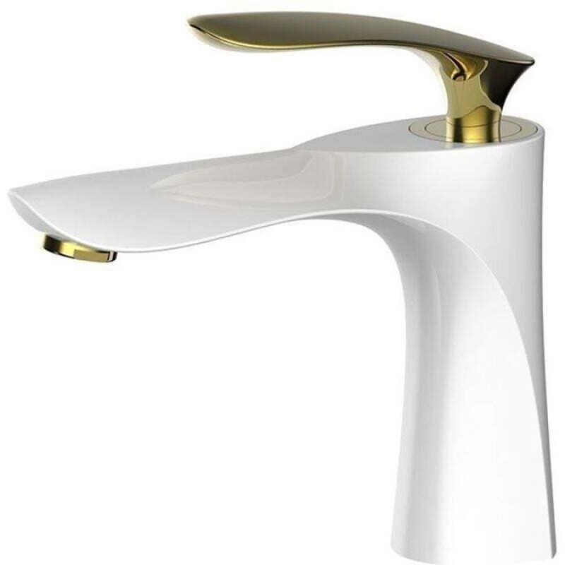 Waschtischarmatur – Weiß – Mischbatterie In Goldchrom – Hochwertiges Messing – 30 % Wasserersparnis