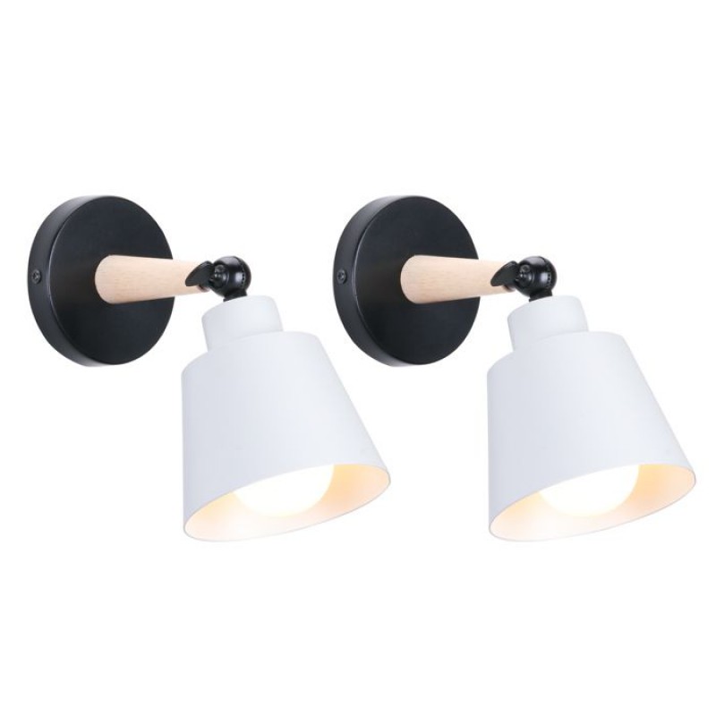 Wandleuchte – Smotop – Mattweiß – 2 X E27 Verstellbar – Metall Und Holz, Skandinavischer Stil