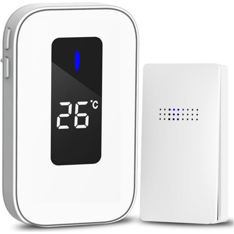 Batterielose Türklingel – Selbstversorgend – Temperaturanzeige – 38 Töne/4 Lautstärken – Weiß.