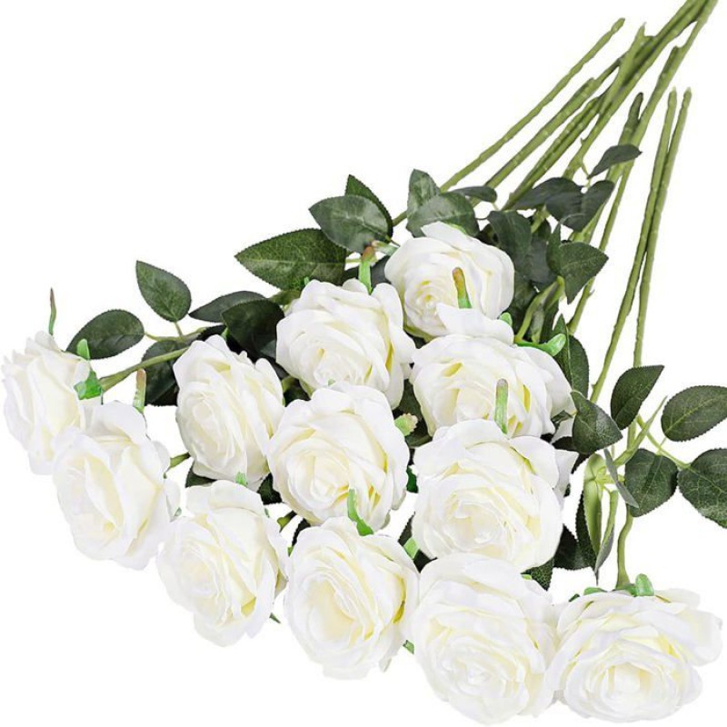 Set Mit 10 Weißen Künstlichen Rosen, Künstlichen Seidenblumen, Für Die Dekoration Von Haus, Garten Und Partys.