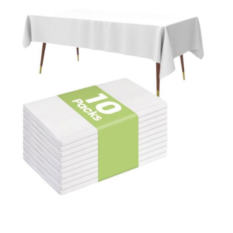 Set Mit 10 Weißen Einweg-tischdecken Aus Kunststoff, Ca. 137 X 274 Cm, Ideal Für Partys, Picknicks Und Hochzeiten