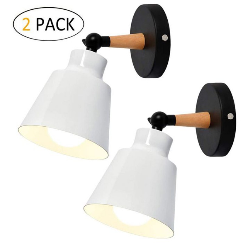 Wandleuchte – Smotop – 2x E27 – Verstellbar, Weißes Metall & Holz – Skandinavischer Vintage-stil